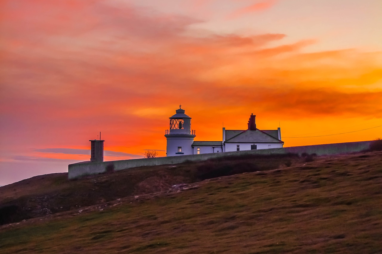 durlston lighthouse sunset sky free photo