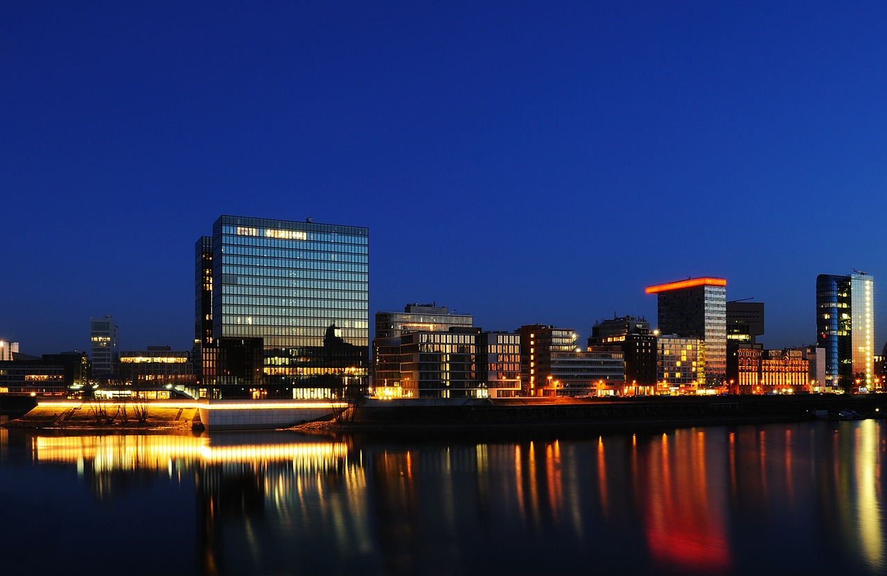 düsseldorf speditionstraße blue hour free photo