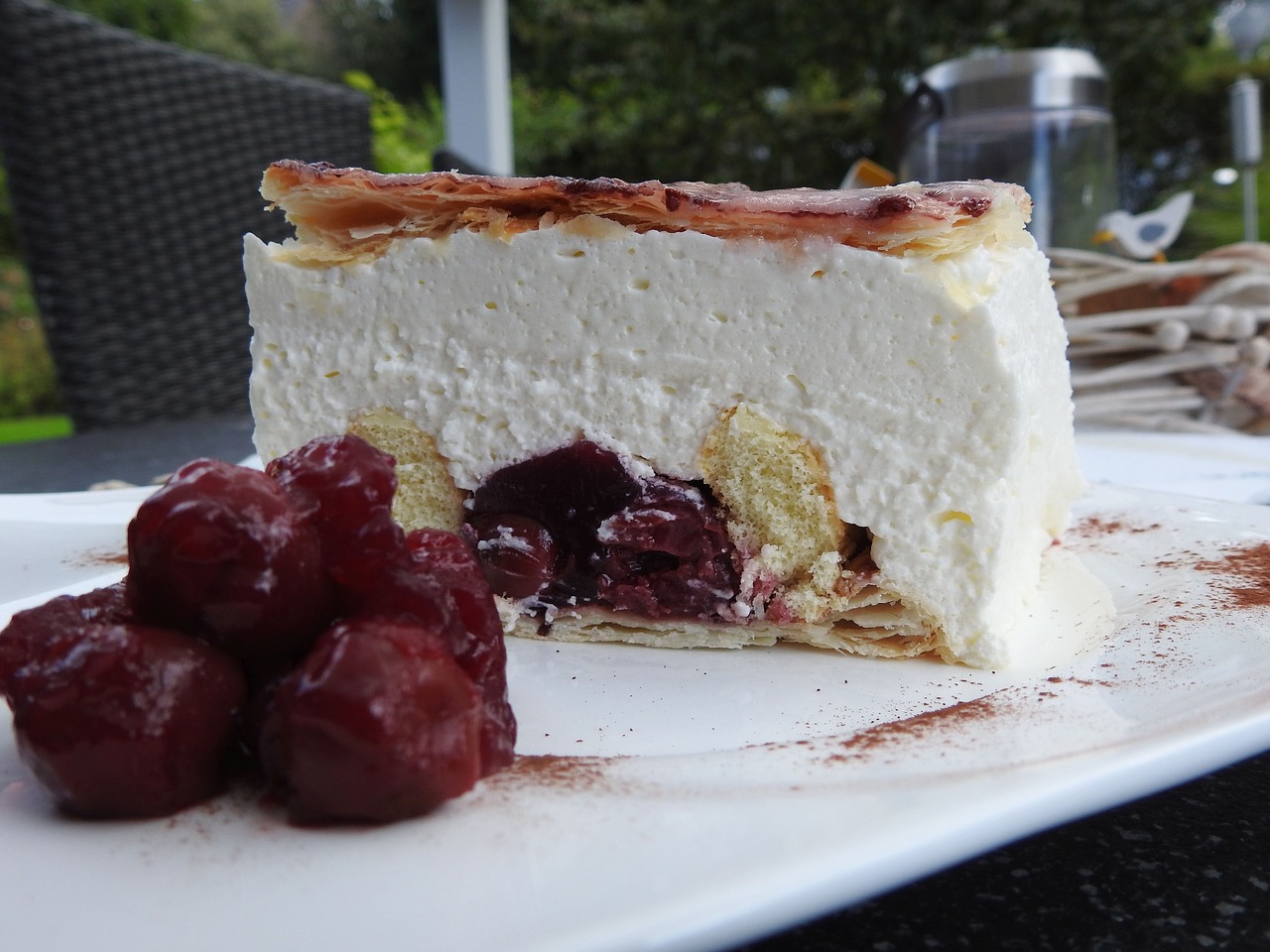 dutch cherry cream pie cake cream particles free photo