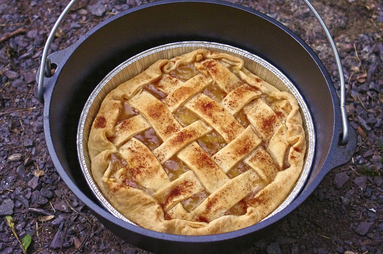 dutch oven apple pie  camp  cooking free photo