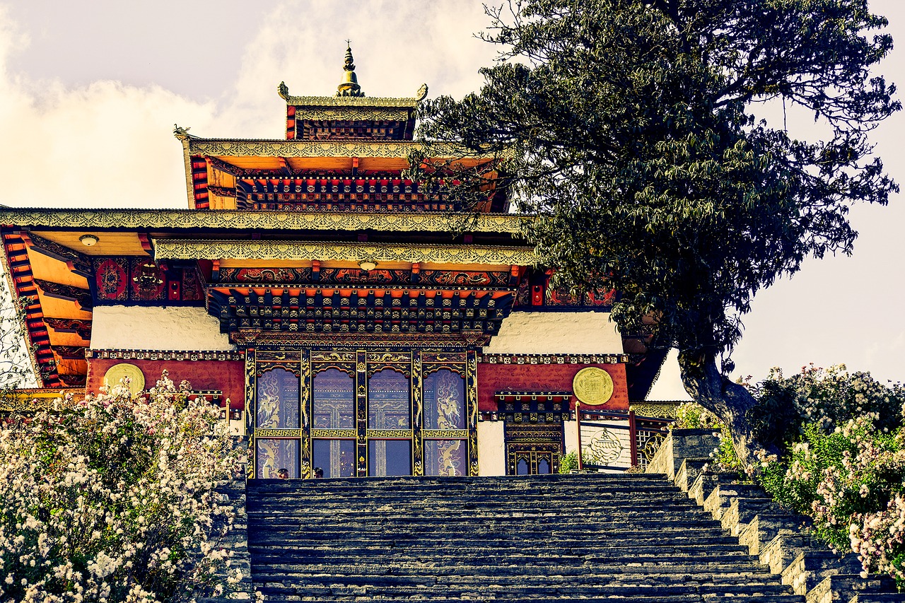 dzong on a hill stairs holy free photo