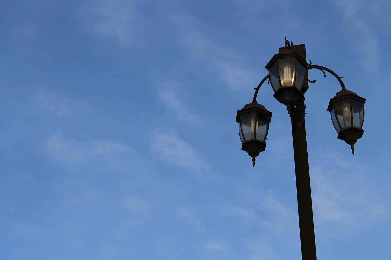 early in the morning street lamp blue sky free photo