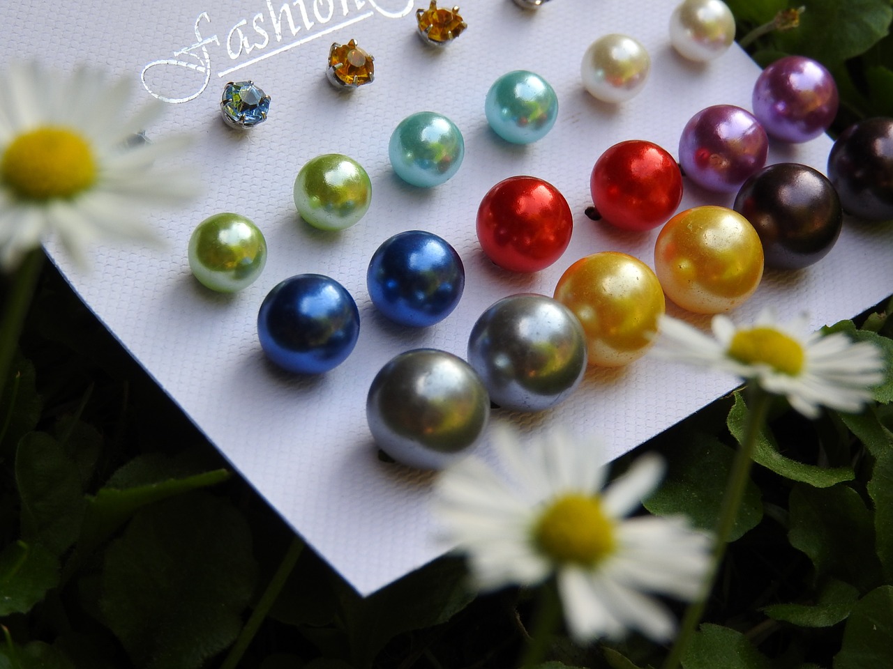 earrings pearls colors free photo