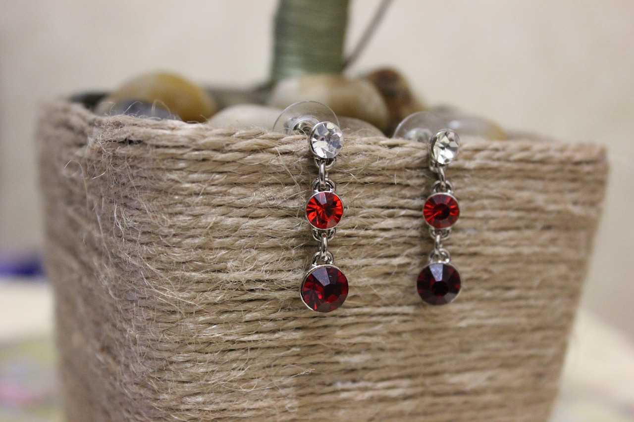 earrings with red stones jewelry bijouterie free photo