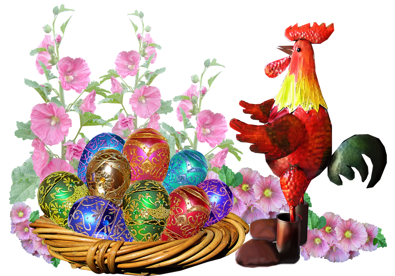 easter rooster eggs free photo