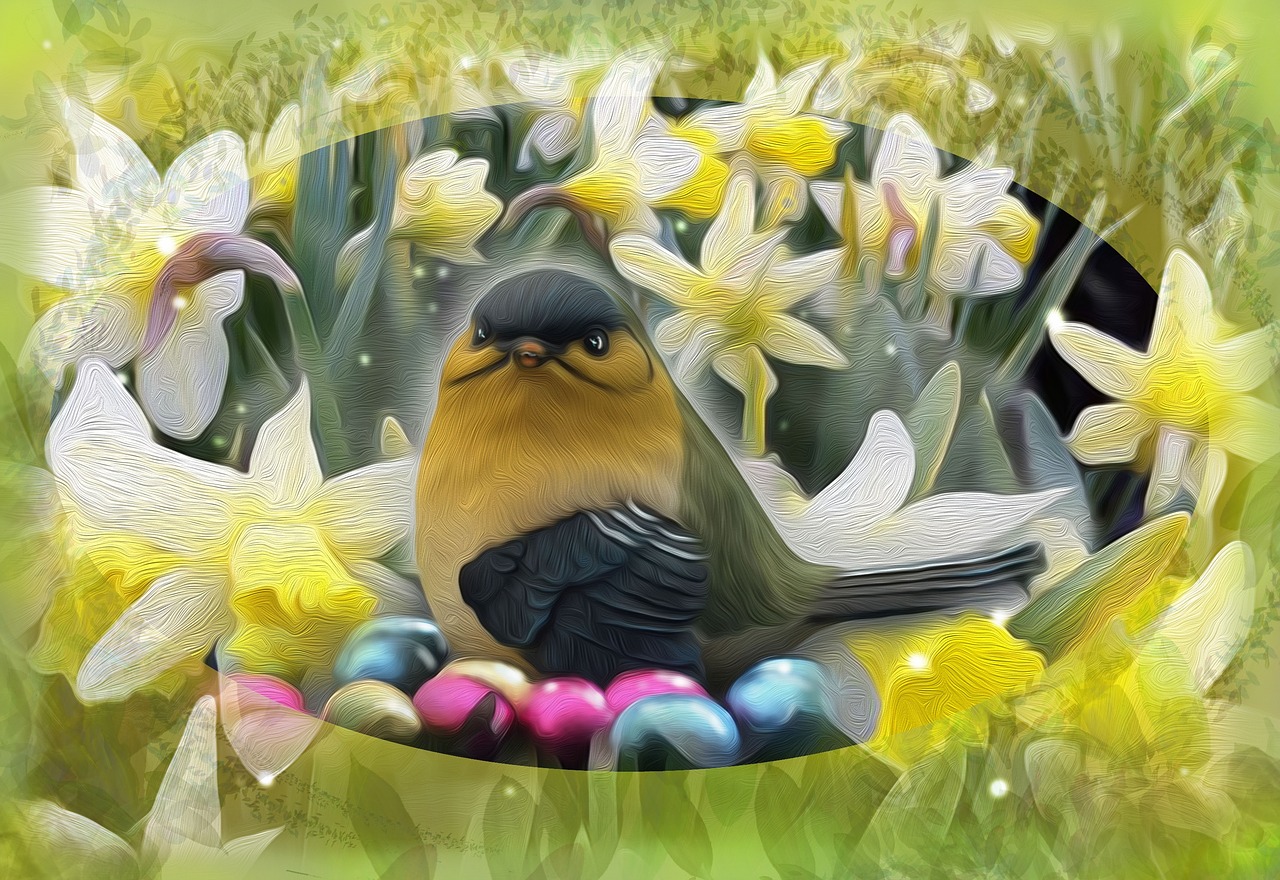 easter bird flowers free photo