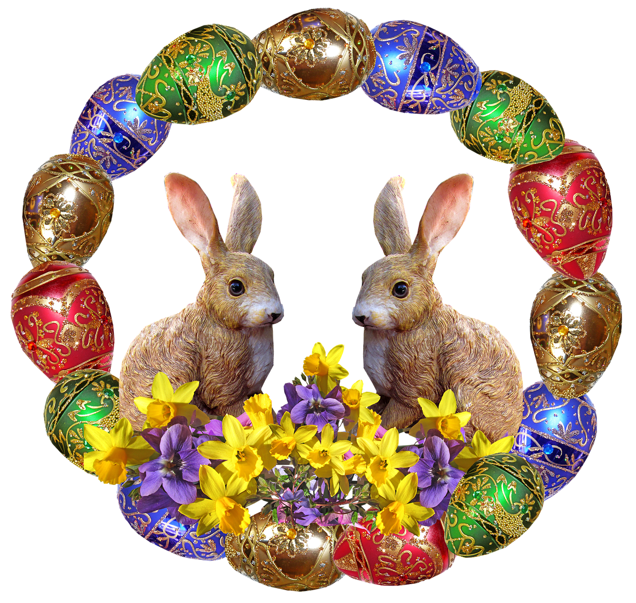 easter rabbits flowers free photo