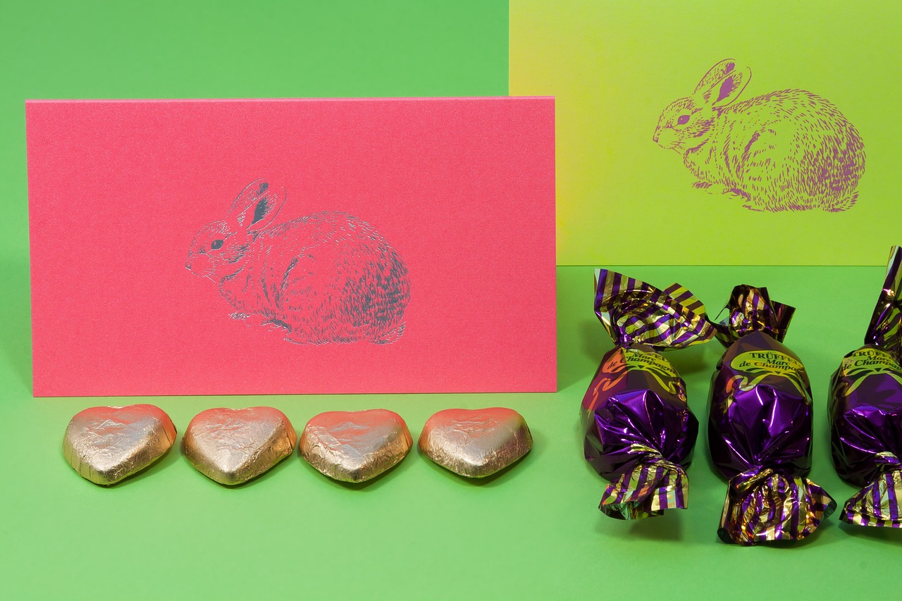 easter bunny chocolate pralines gold hearts free photo