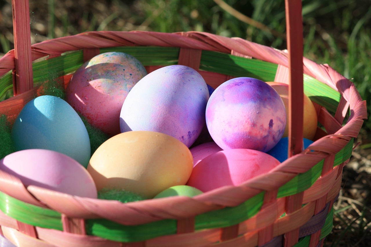 easter eggs multicoloured basket free photo