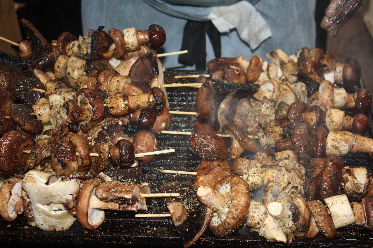 eat mushrooms mushroom skewers free photo