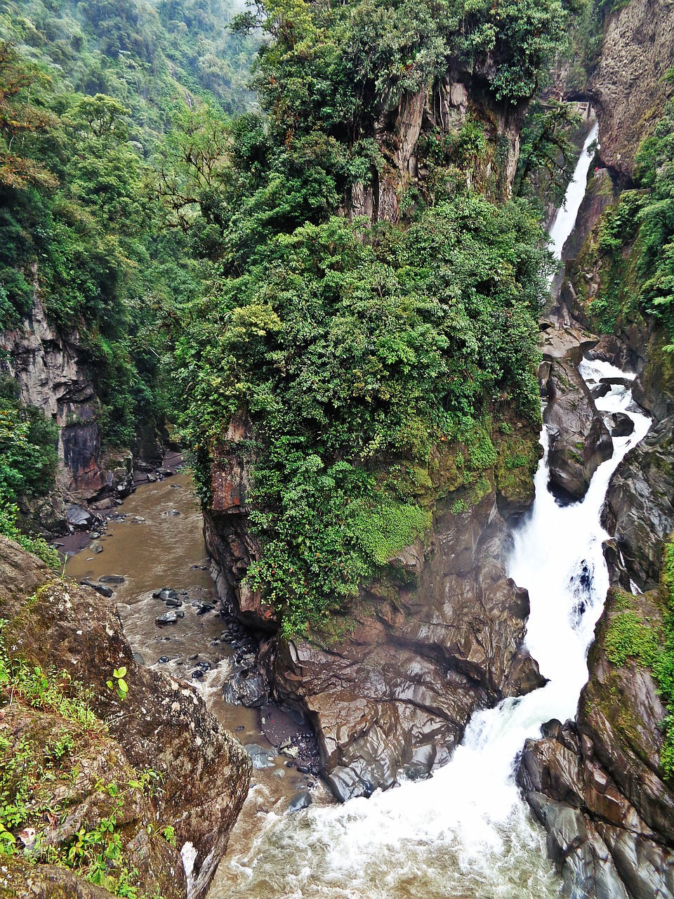 ecuador waterfall rocks free photo