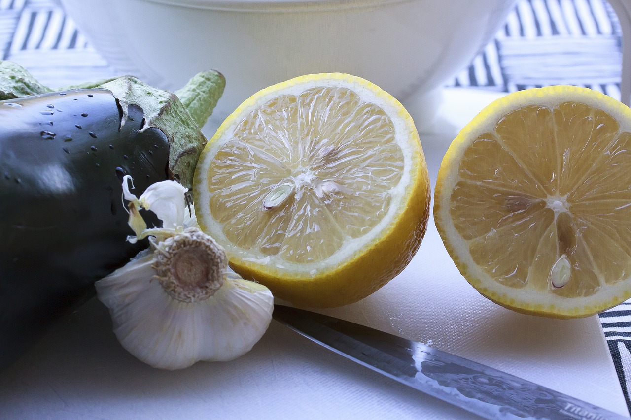 eggplant  lemon  garlic free photo