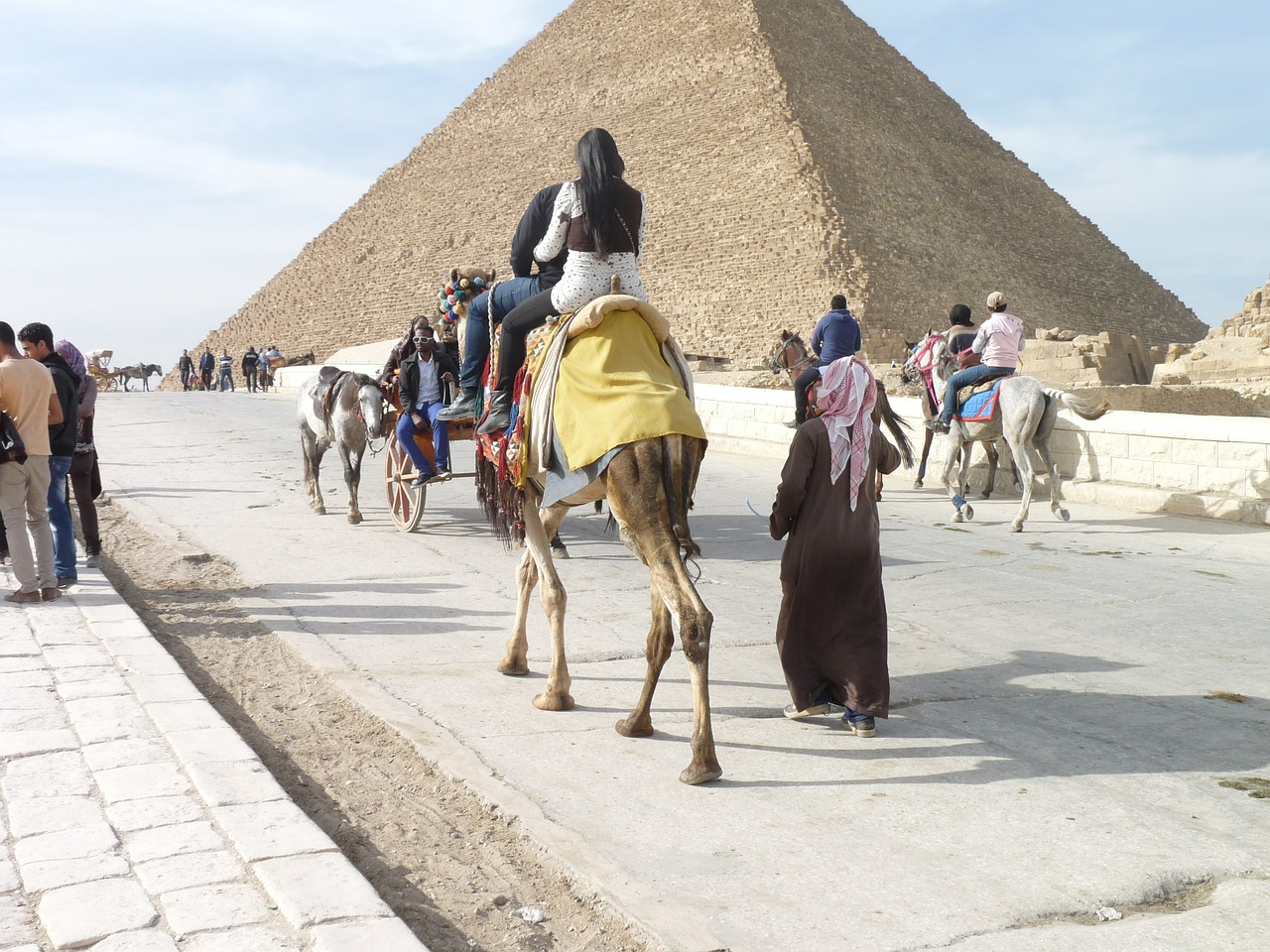 egypt pyramids across the street free photo
