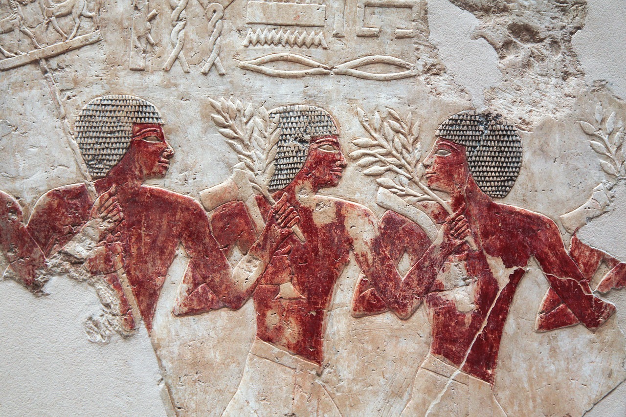 egyptian art detail three men free photo