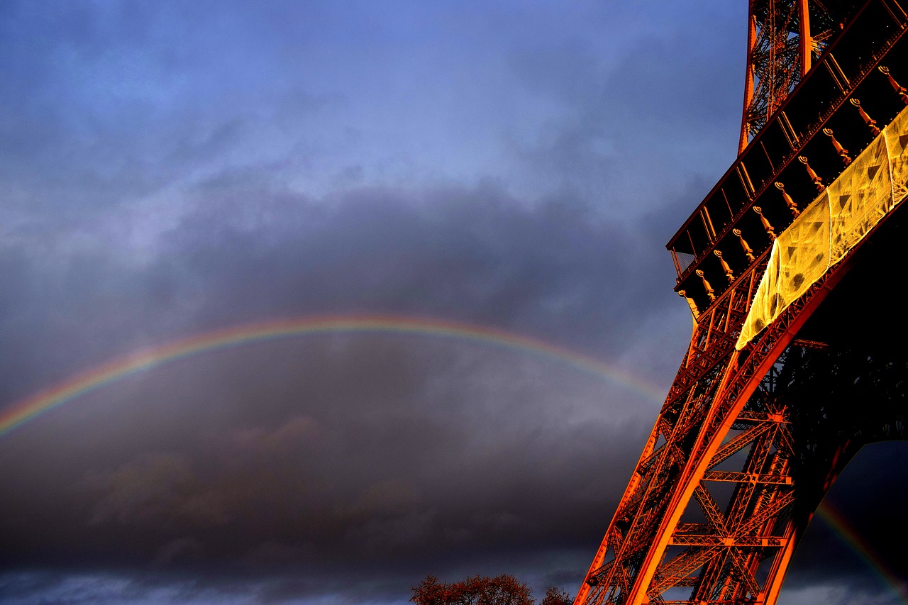 eiffel rainbow paris free photo