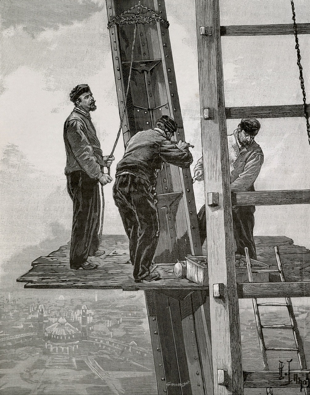 eiffel tower construction workers free photo