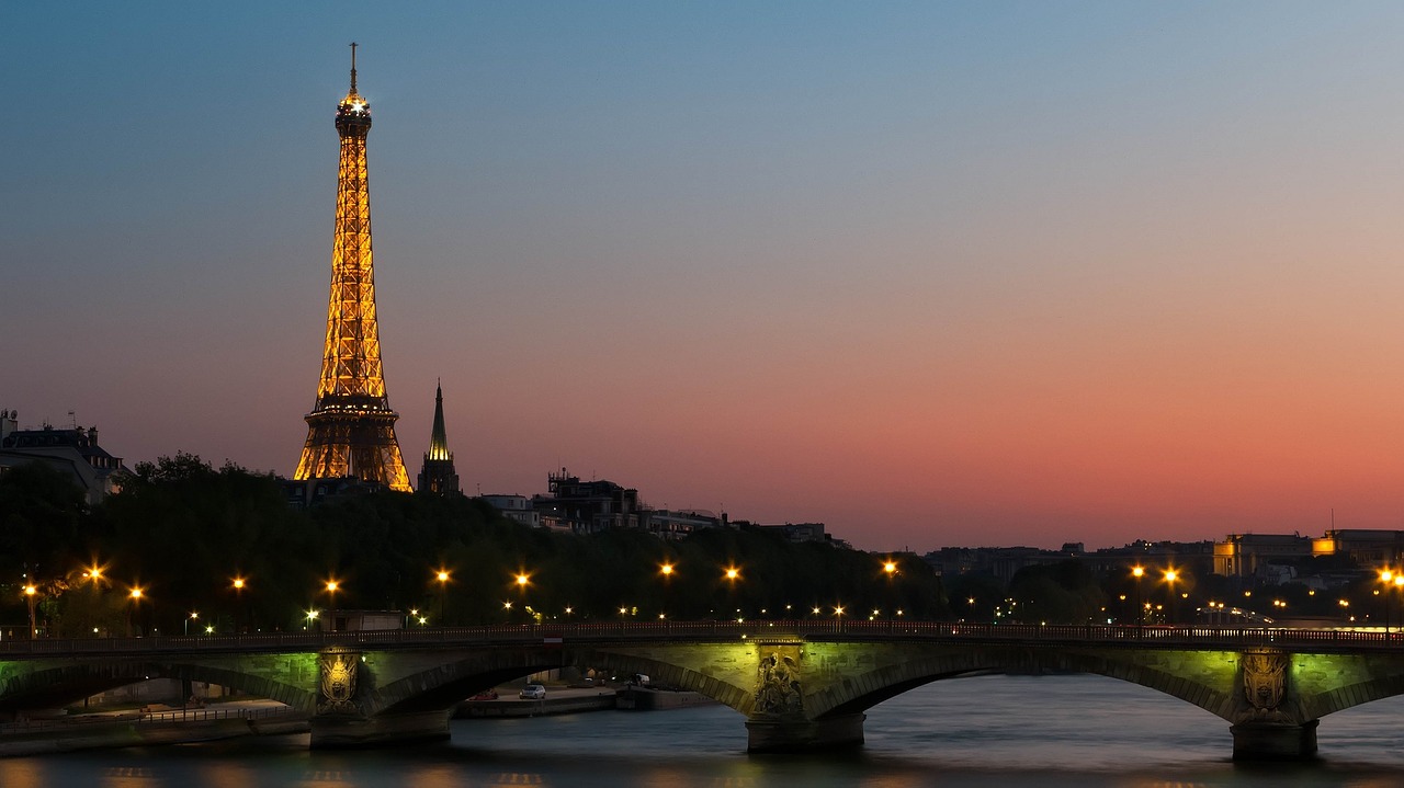 eiffel tower sunset seine river free photo