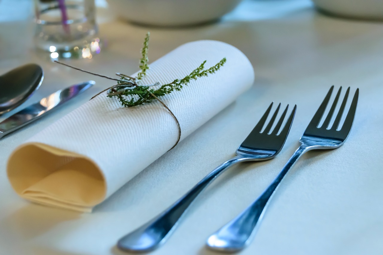 elegant tableware forks dining table free photo