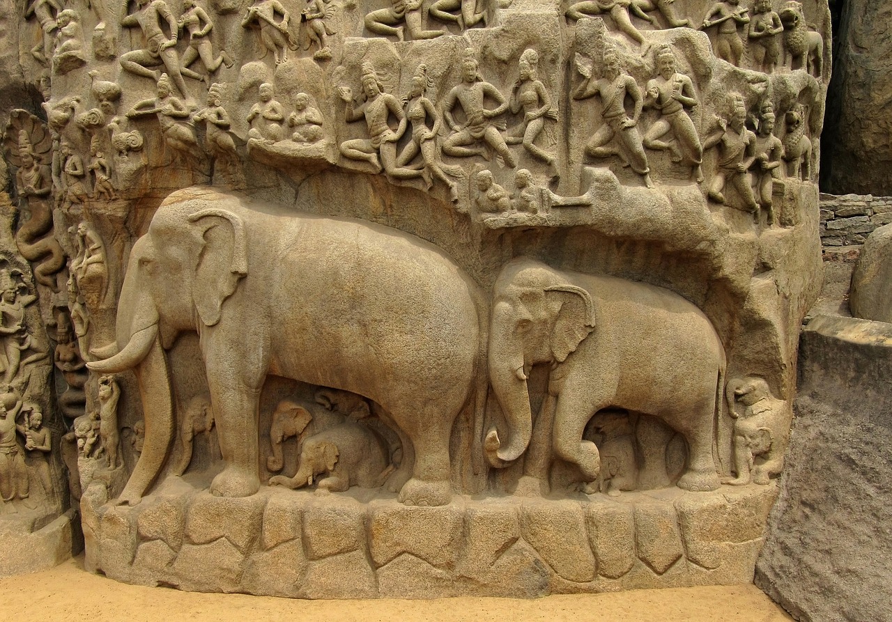 elephants bas relief indian free photo