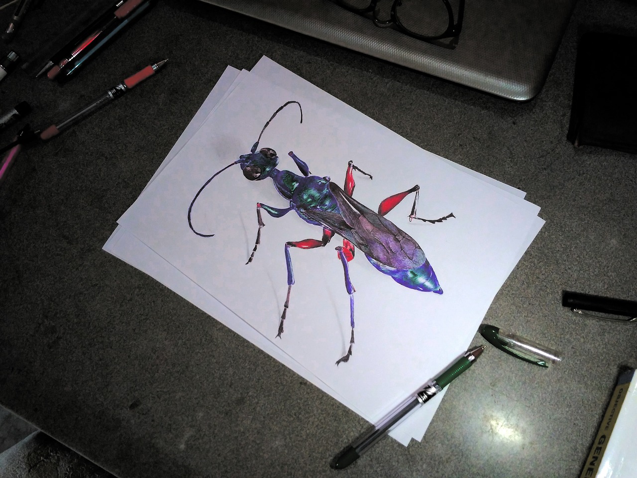 emerald cockroach wasp  ballpoint  ballpoint art free photo