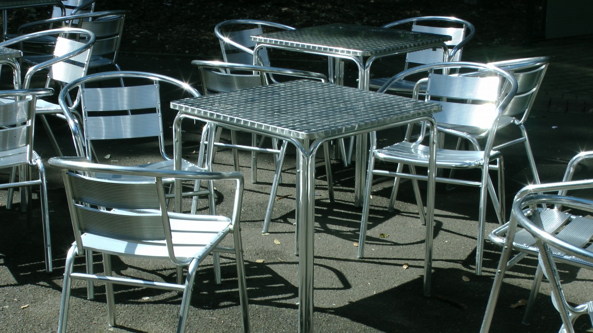 empty aluminum tables & chairs tables chairs tables free photo