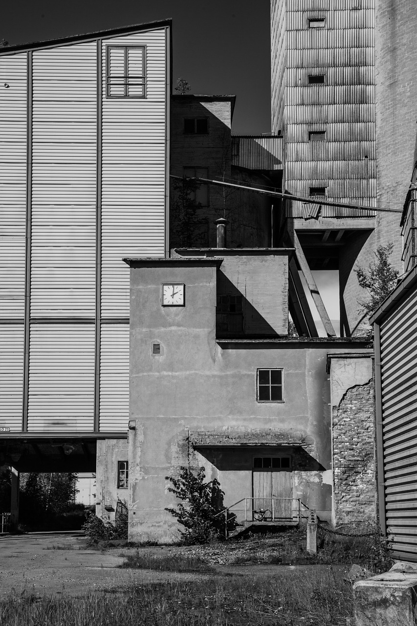 empty factory black and white outdoors free photo