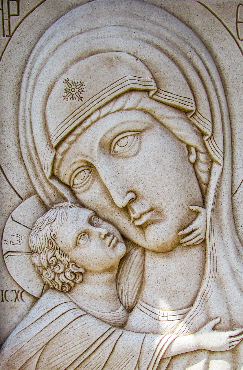 engraving virgin mary wall free photo