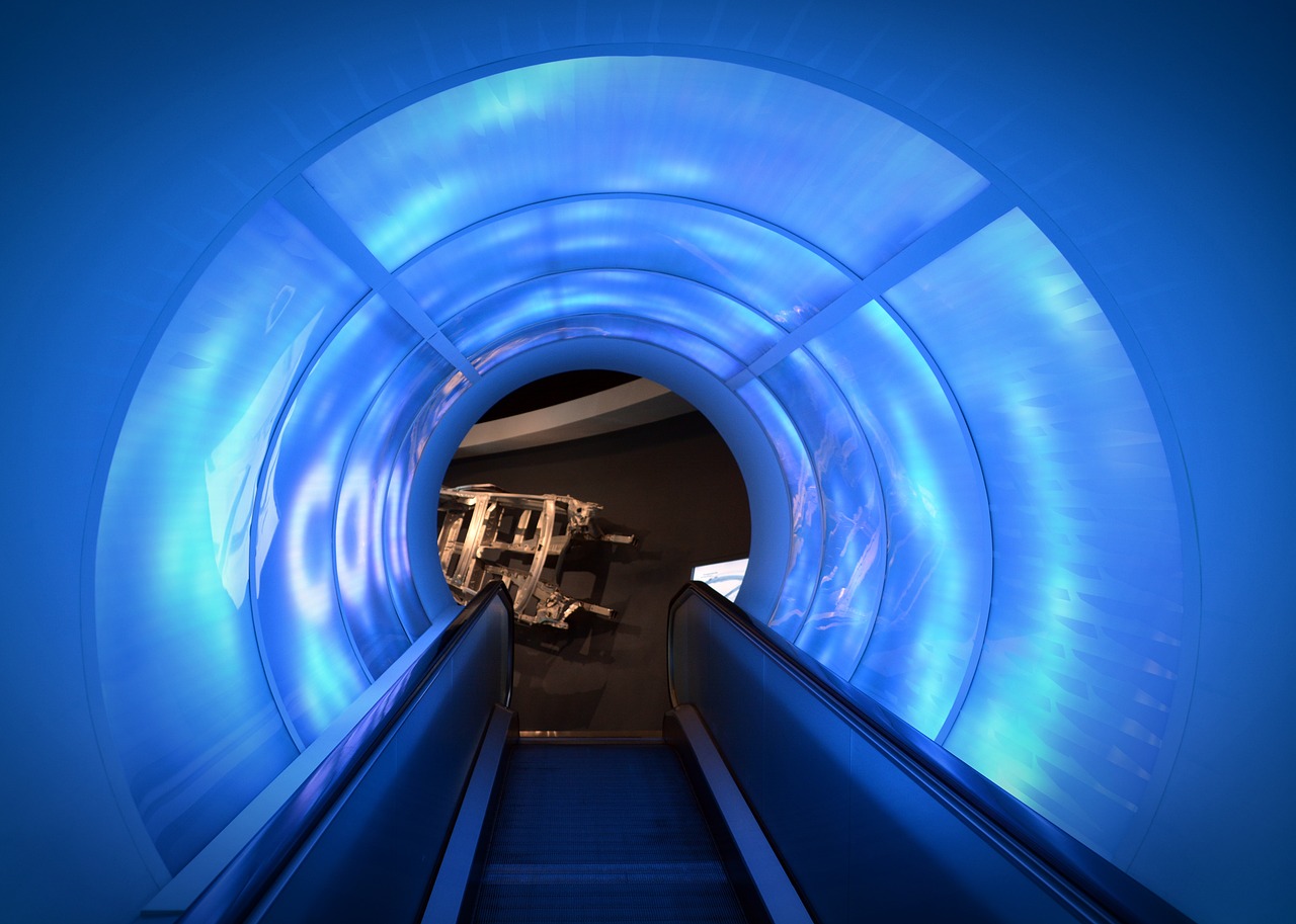 escalator light light tunnel free photo