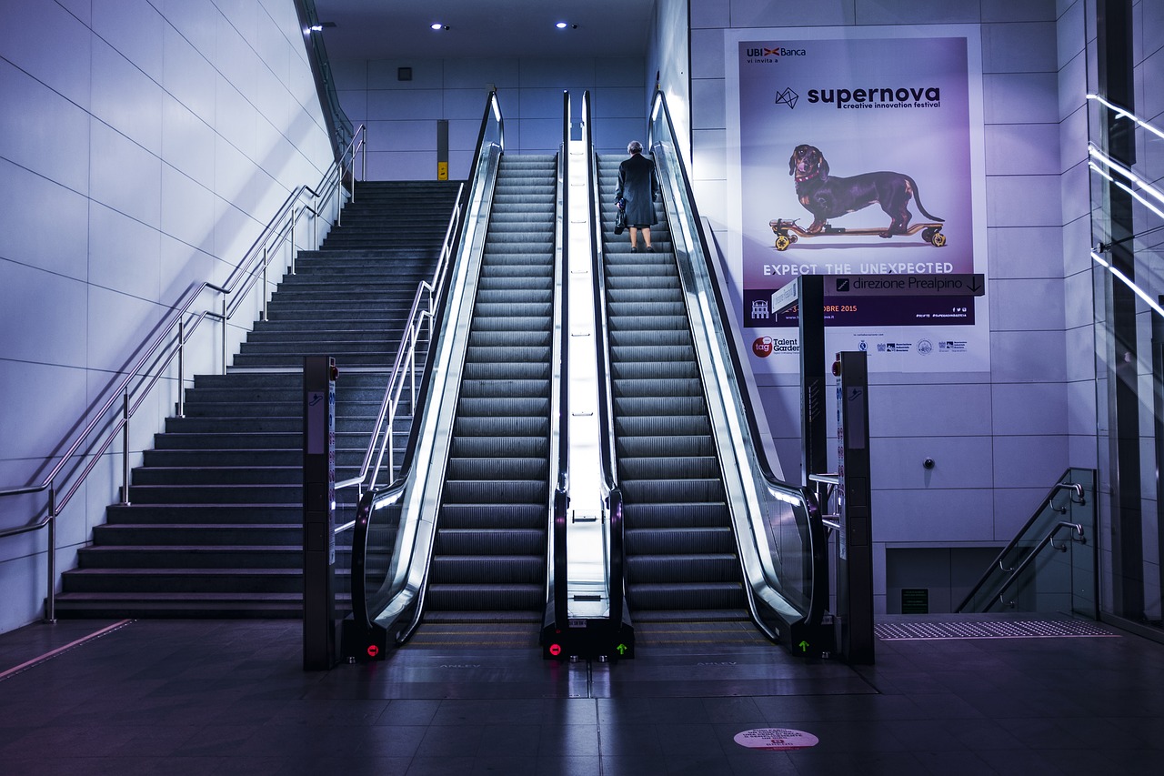 escalators person solo free photo