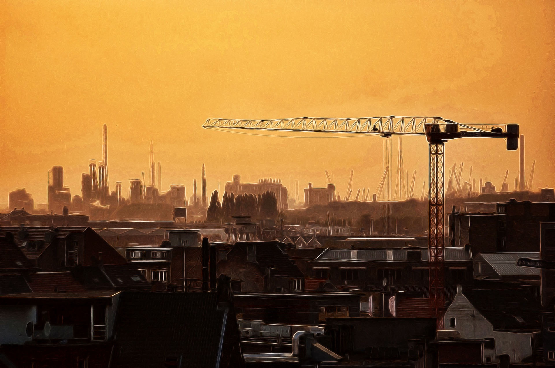 silhouette crane sunset free photo