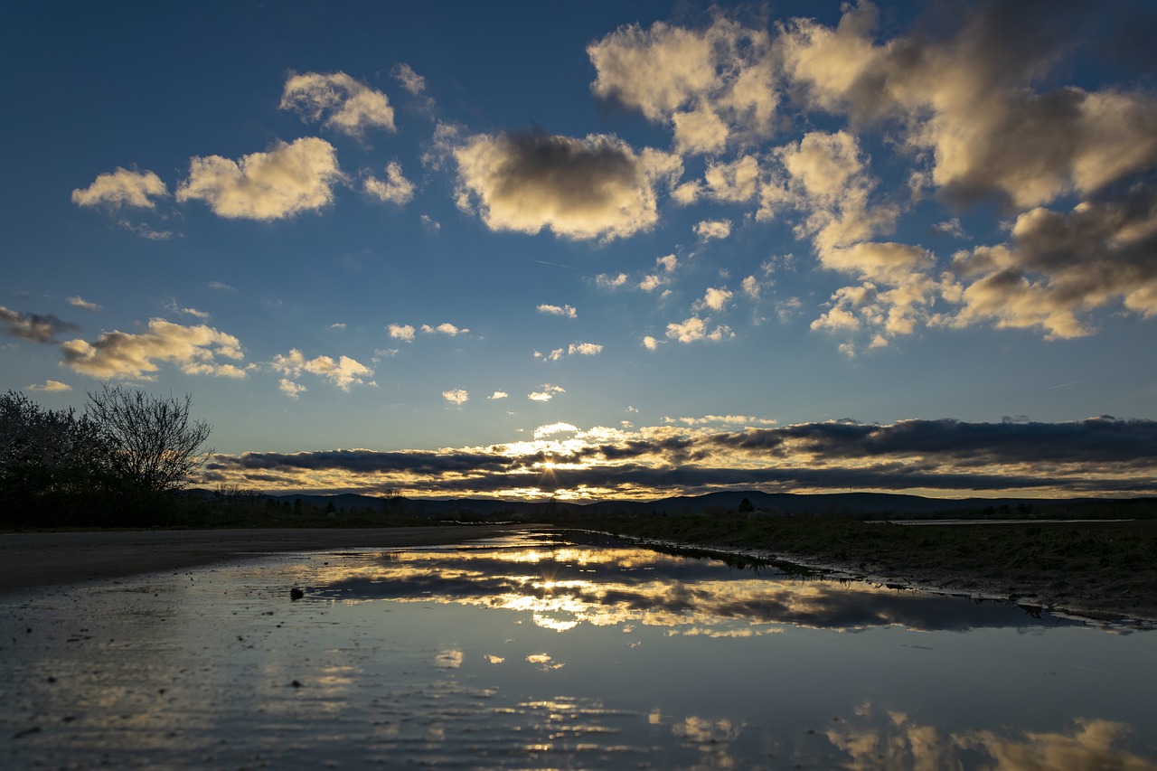 evening  field  mirroring free photo