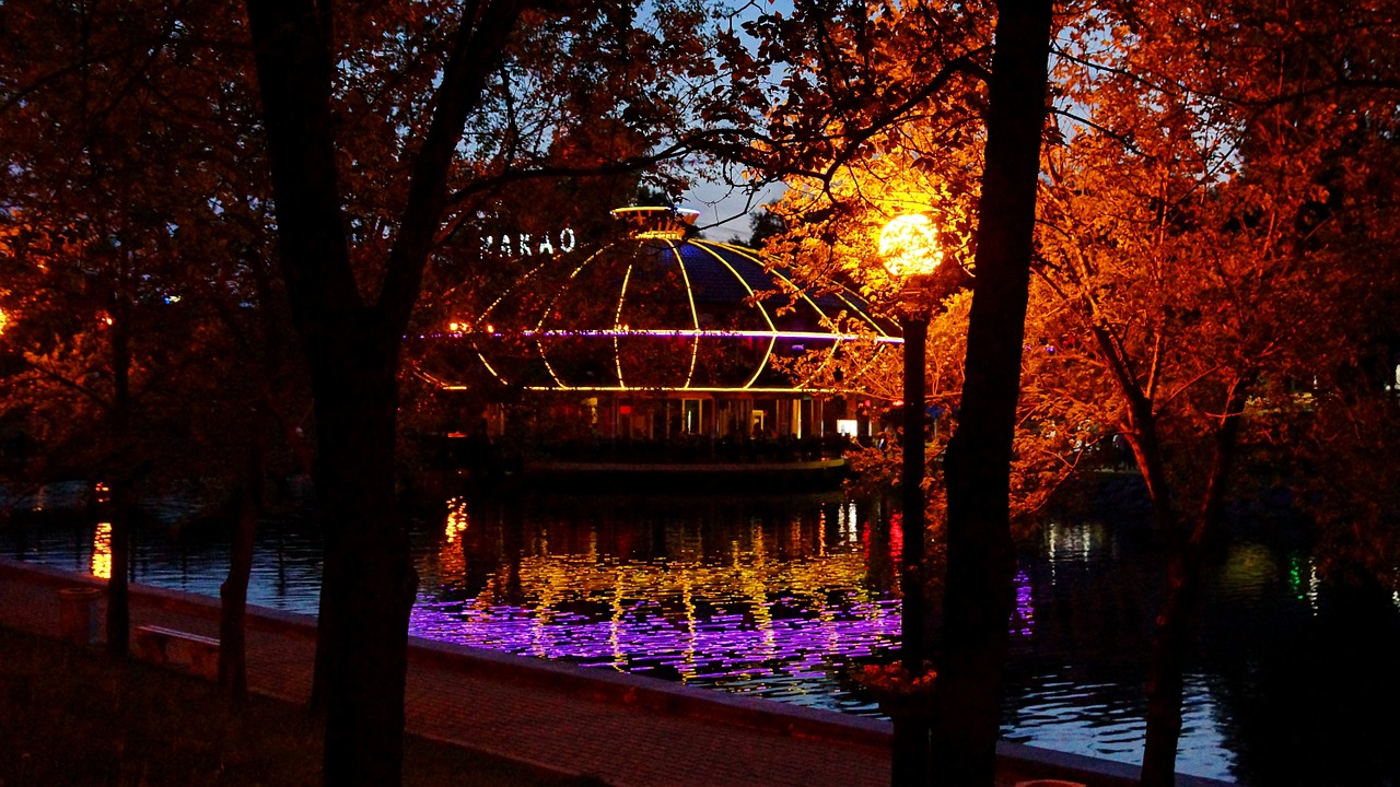 evening lantern pond free photo