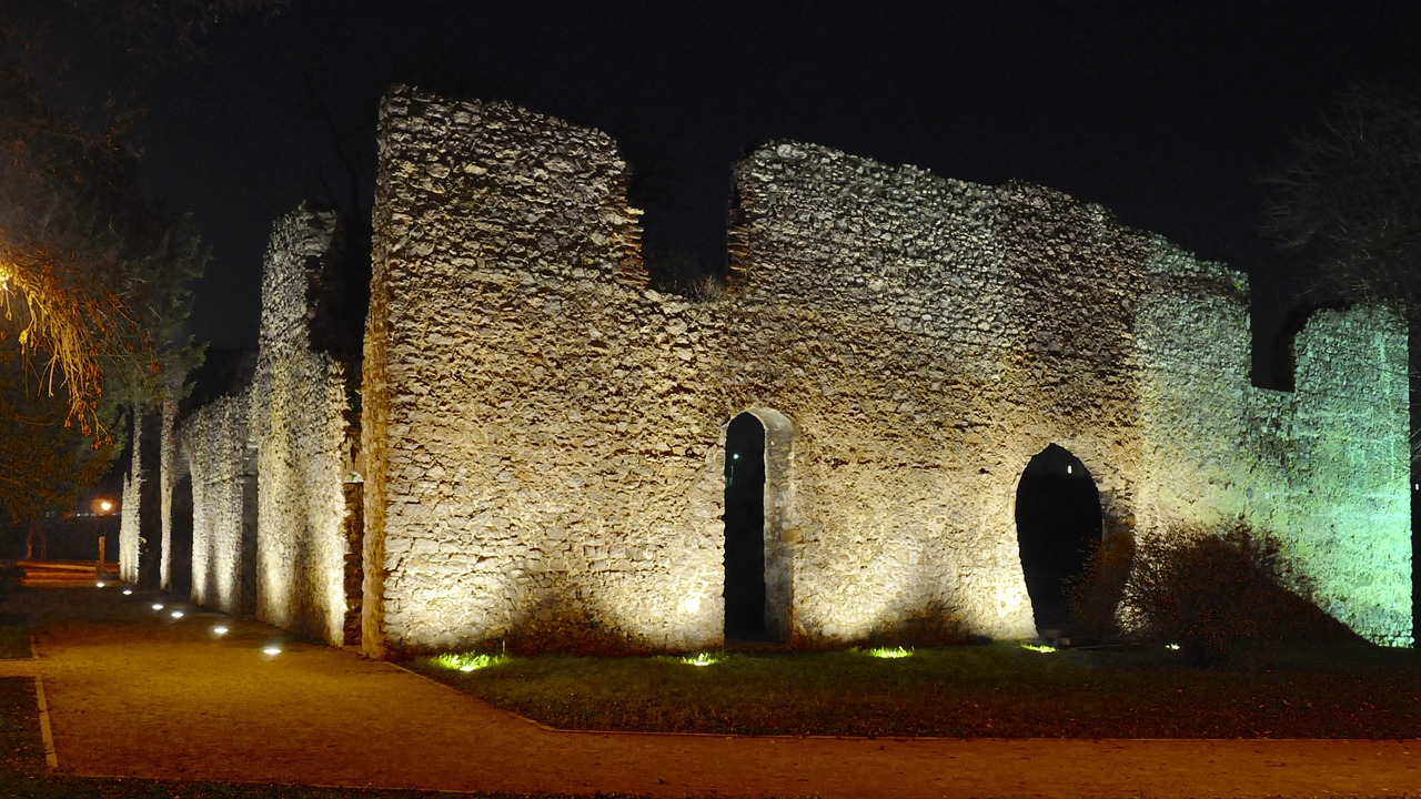 evening landscape castle ruins lights free photo