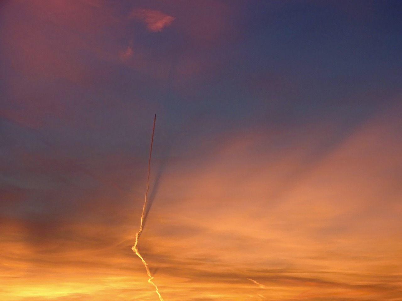 evening sky aircraft contrail free photo