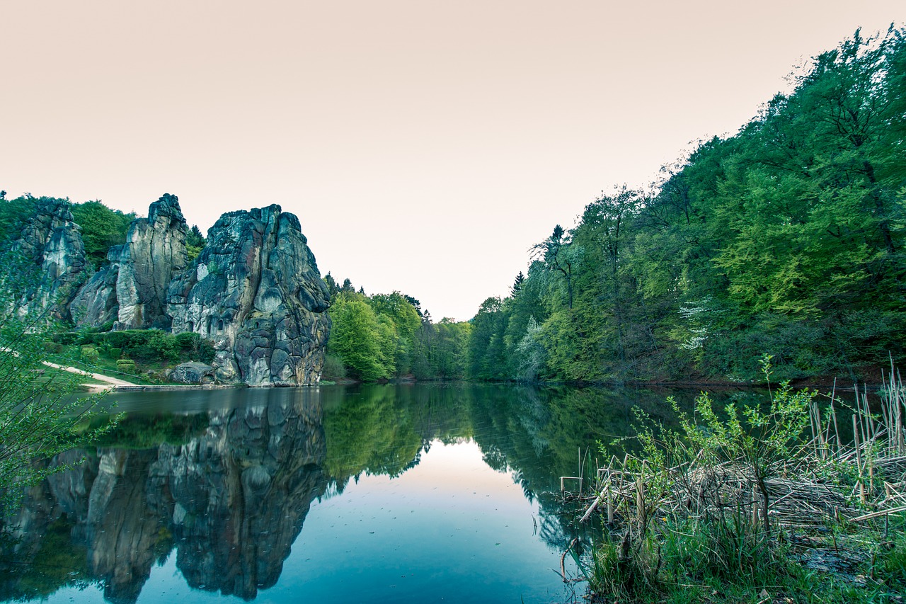 externsteine  lake  mirroring free photo