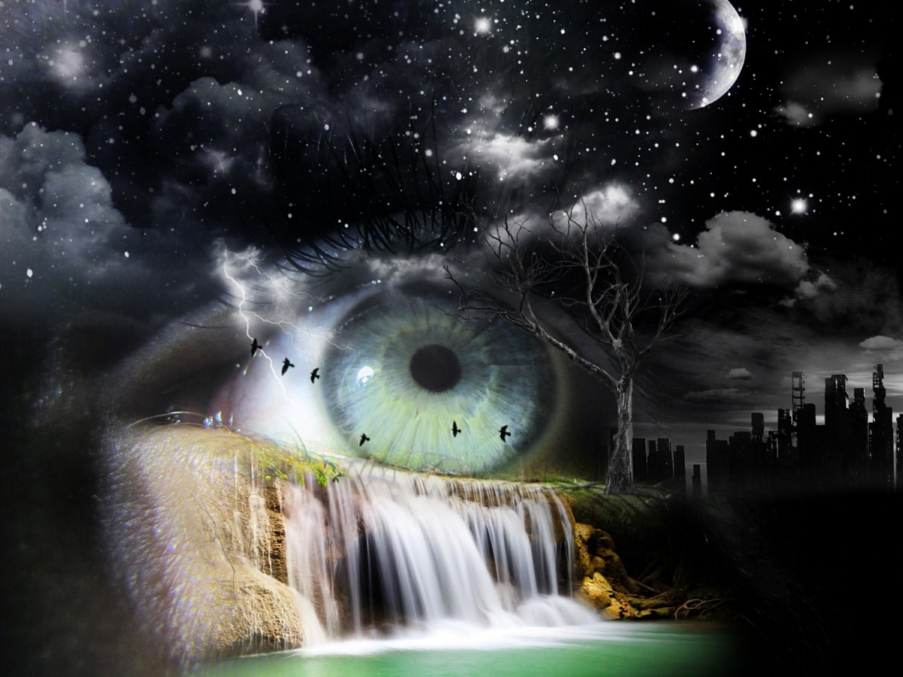 eye waterfall city free photo