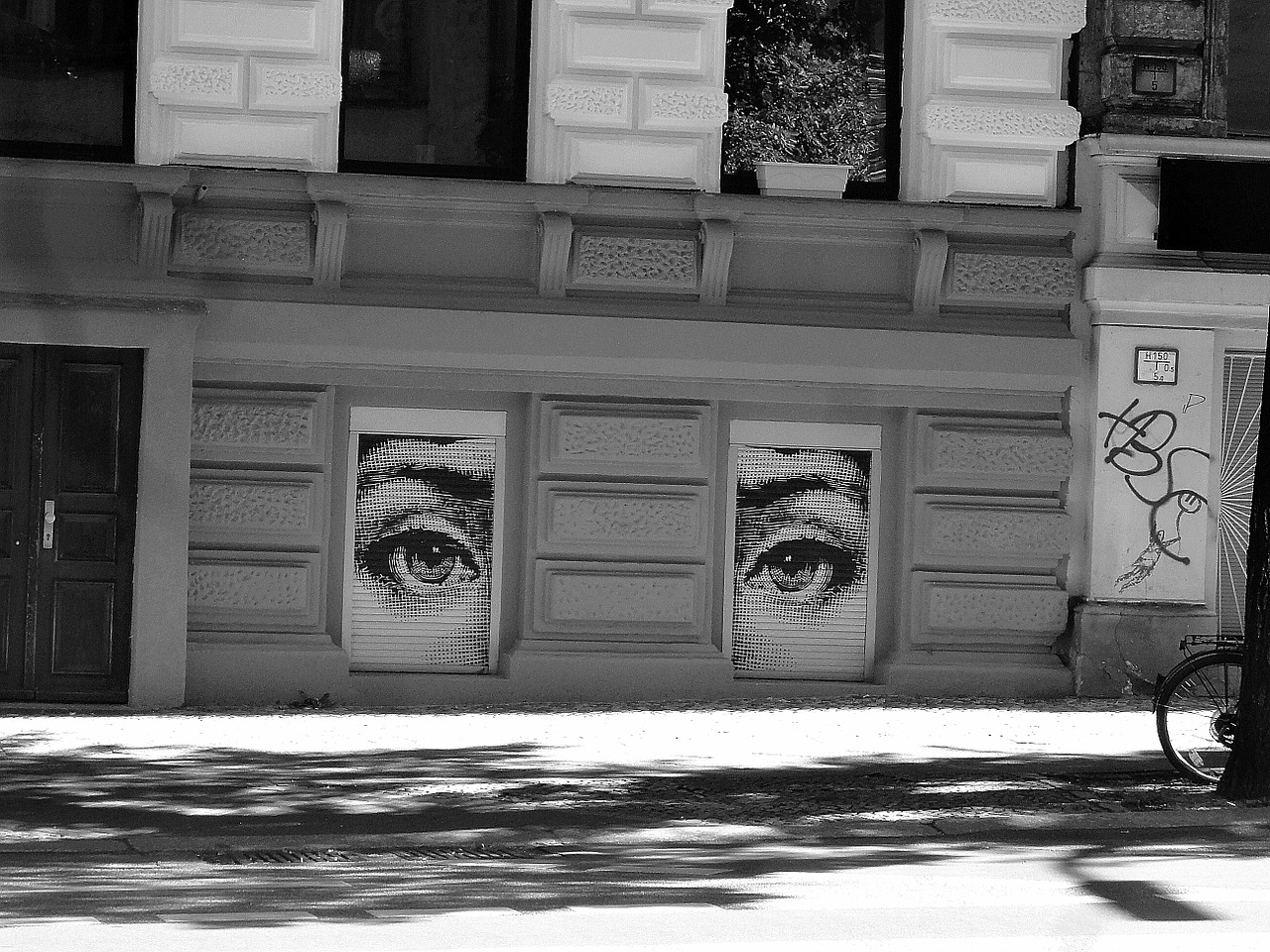 eyes black and white graffiti free photo