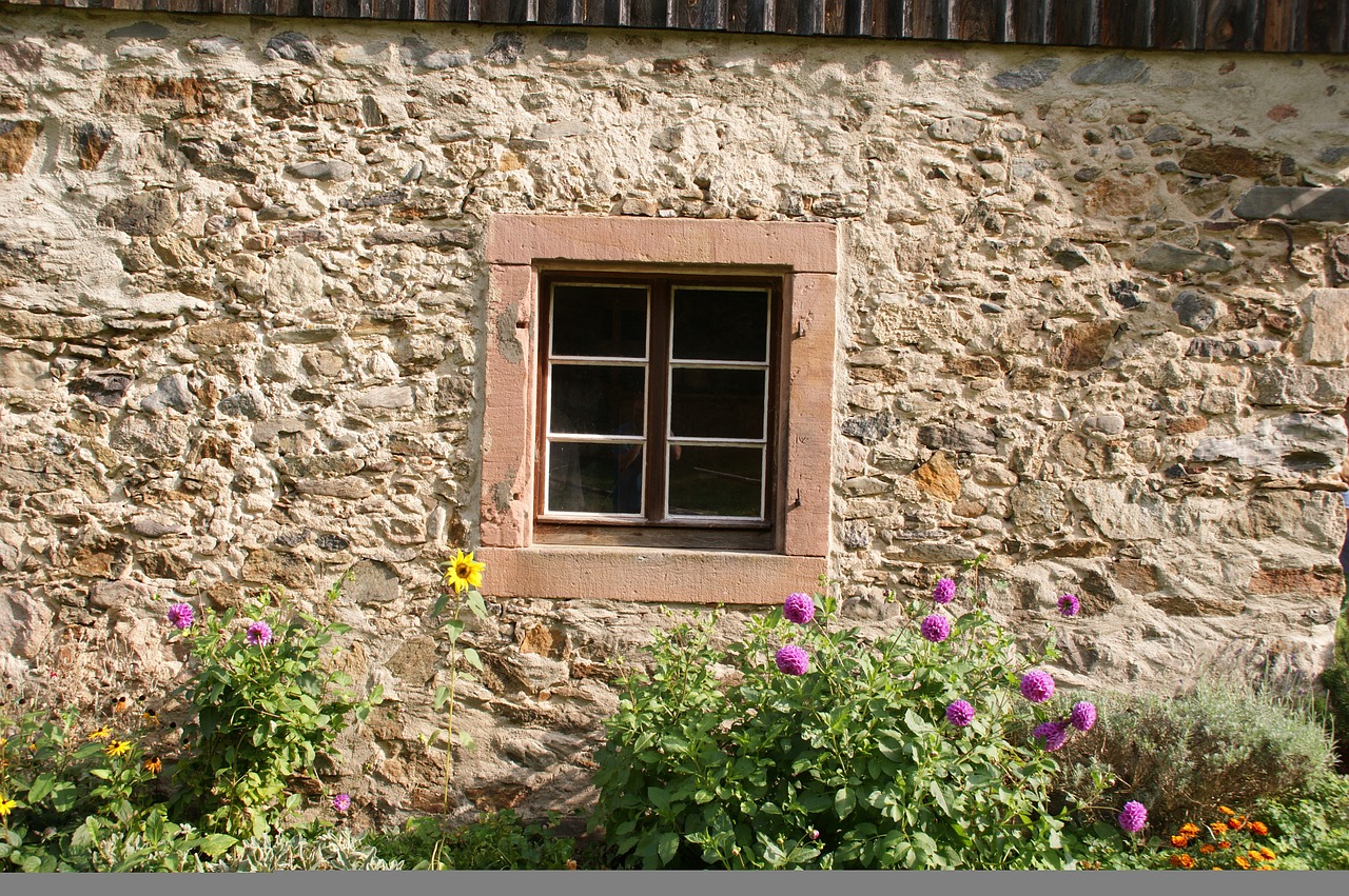 facade window stone wall free photo