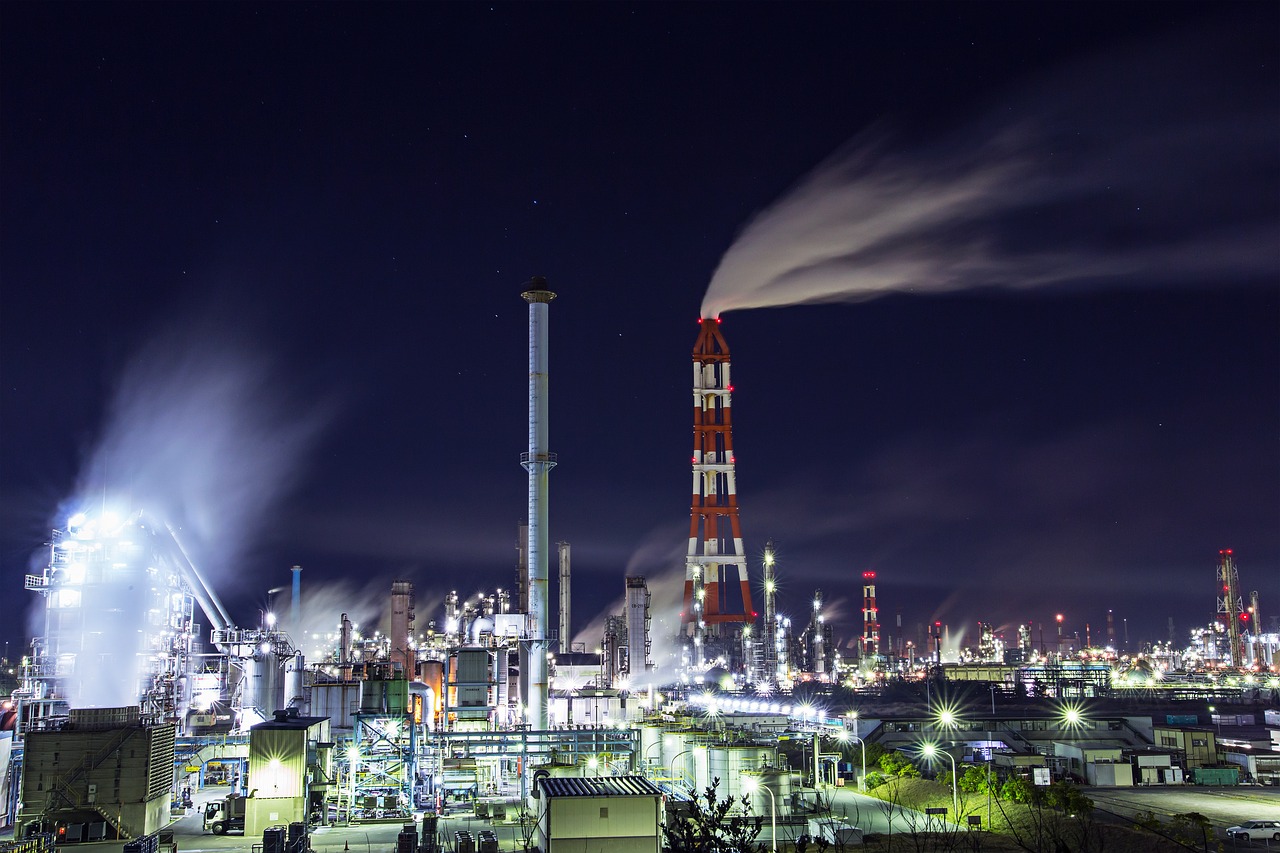 factory industrial complex night view free photo