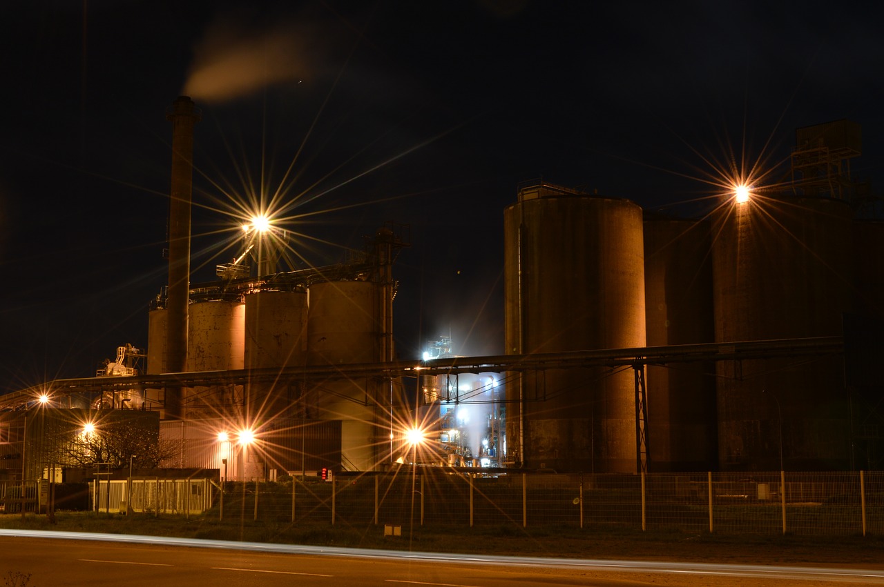 factory night industry free photo