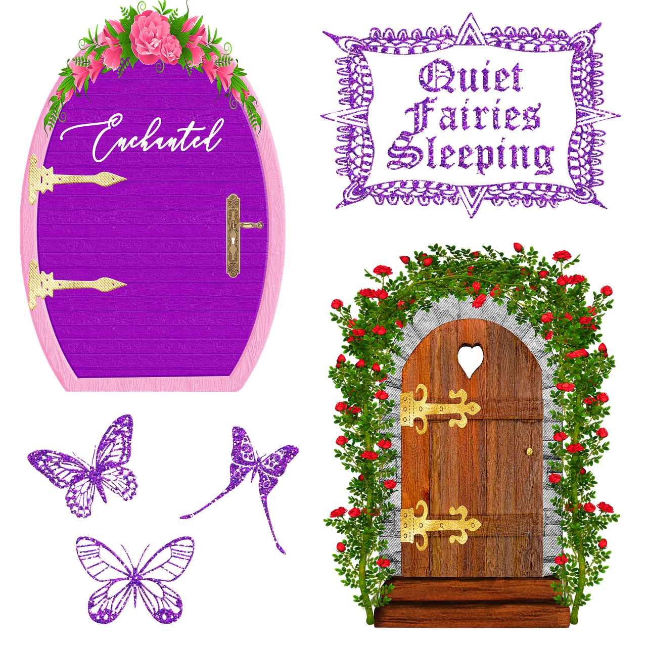 fairy doors  wood  flowers free photo