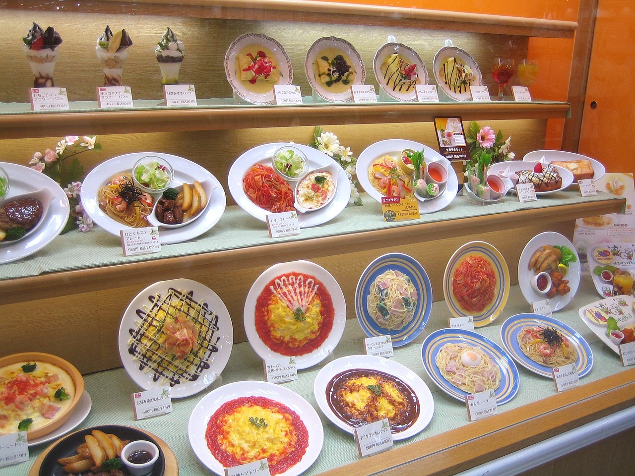 fake plastic food showcase restaurant japan free photo
