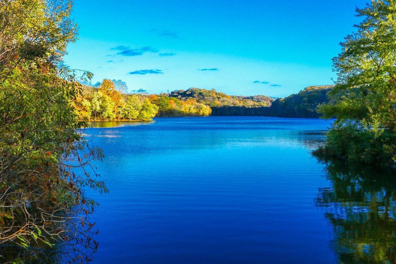 fall lake blue sky free photo