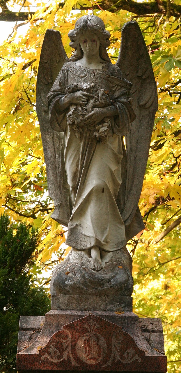 fall leaves cemetery angel free photo