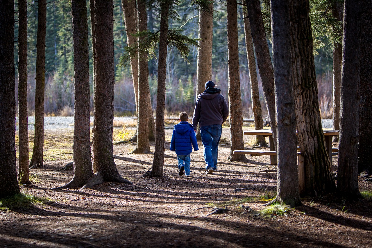 family hiking father and son free photo