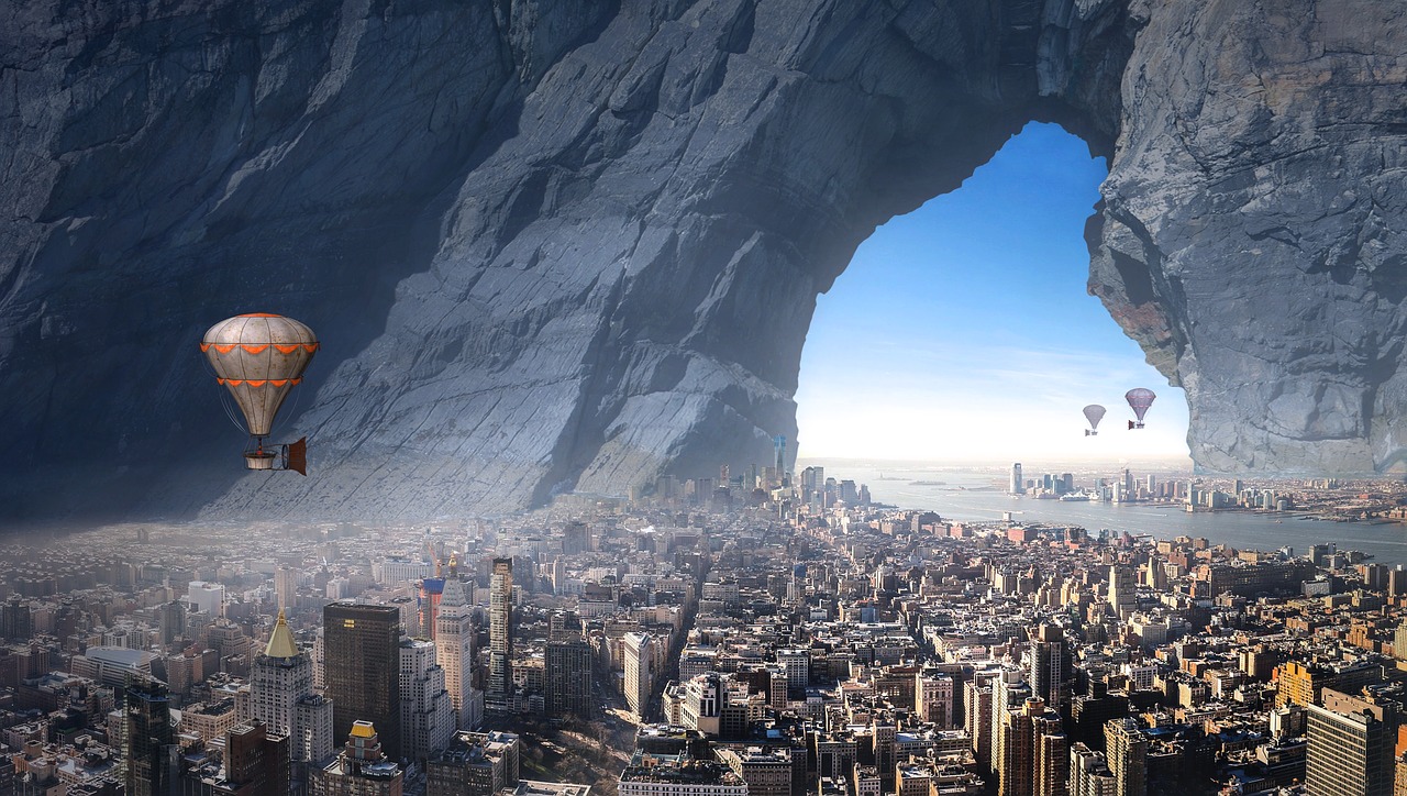 Fantasy,city,balloon,rock,forward - free image from needpix.com