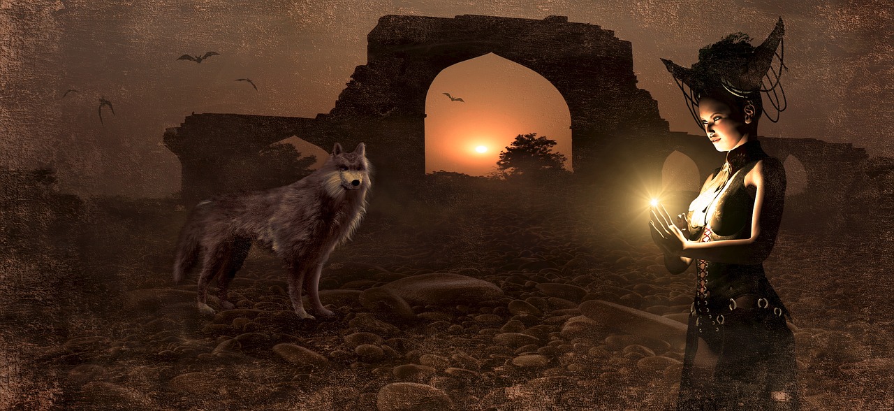 fantasy  archway  wolf free photo