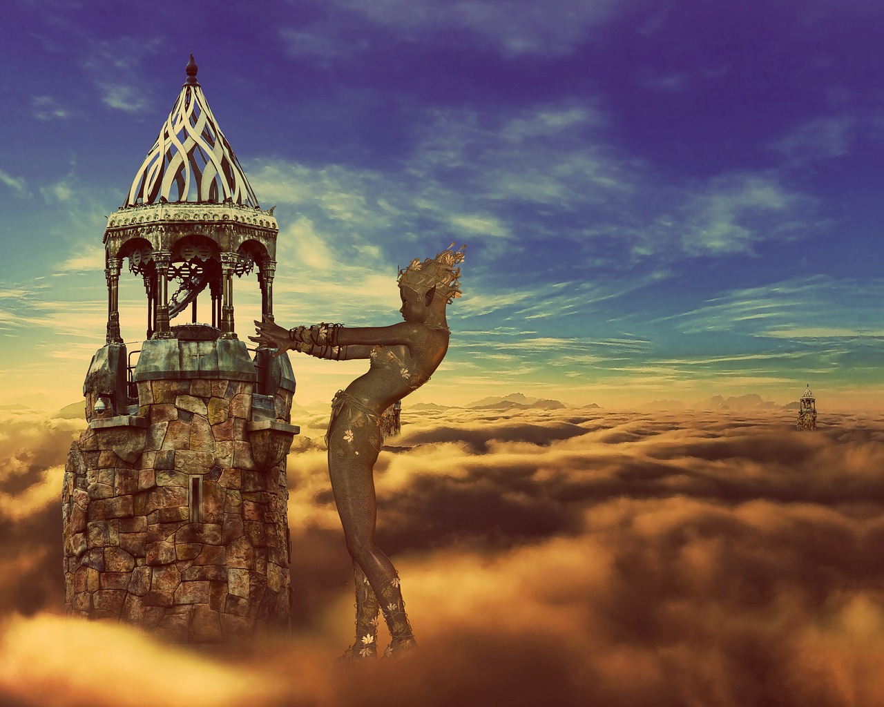 fantasy  castle in the sky  clouds free photo