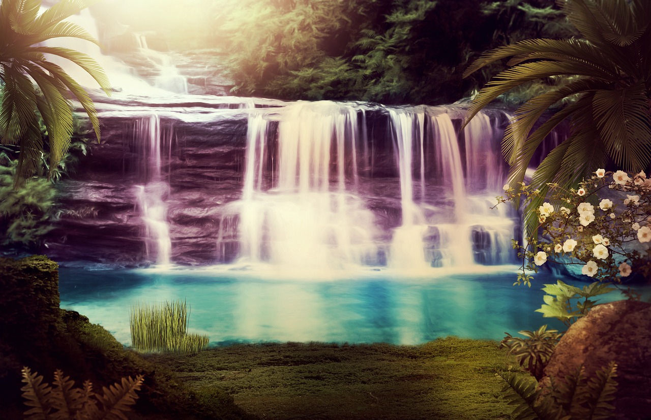 fantasy  waterfall  rock free photo