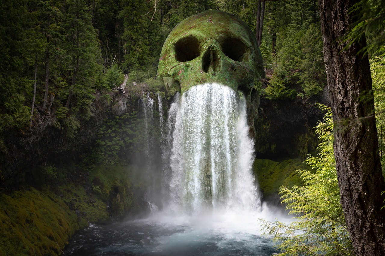 fantasy  skull  waterfall free photo